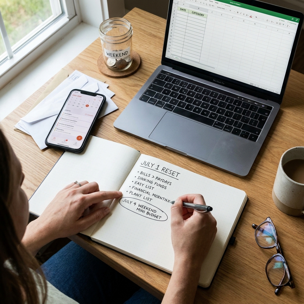 July 1 money reset: a first-of-month plan that includes a July 4 mini budget